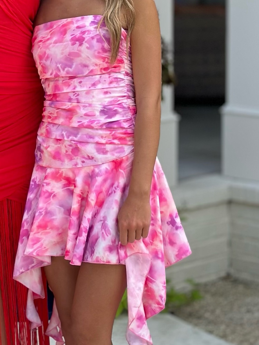 Hello Molly Pink Tie-Dye Strapless Dress